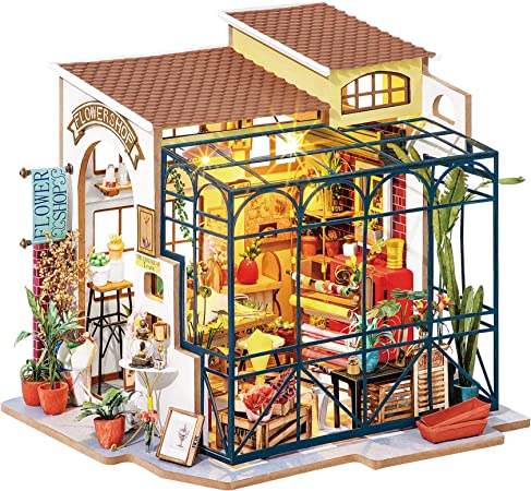Rolife DIY Miniatures Dollhouse Kit, Miniature Greenhouse DIY Craft Kits for Adult to Build Tiny House Model With Removable Model Plants, Christmas Birthday Gift for Family and Friends (Emily's Florist)
