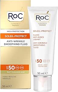 RoC - Soleil-Protect Fluido Suavizante Antiarrugas SPF 50 - Crema Hidratante Facial - Reduce las Arrugas - Protector Solar - 50 ml