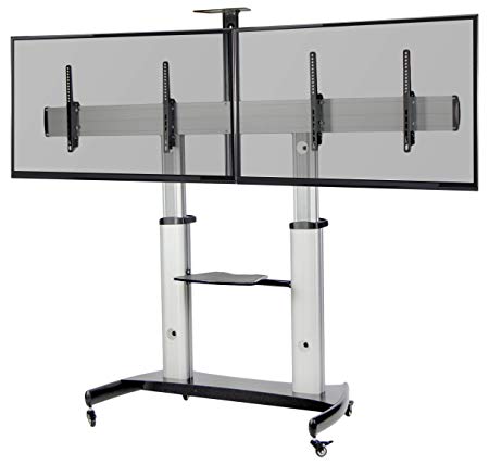 VIVO Ultra Heavy Duty TV Stand for 37 to 60 inch Flat Screens | Mobile, Adjustable, Rolling Dual TV Cart Mount with Wheels (STAND-TV12H)