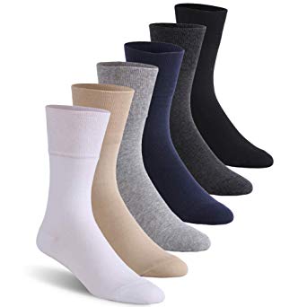 Diabetic Socks, Feelwe Unisex Non Binding Loose Top Seamless Toe Comfort Cushion Crew Socks for Men Women 1/6 Pairs