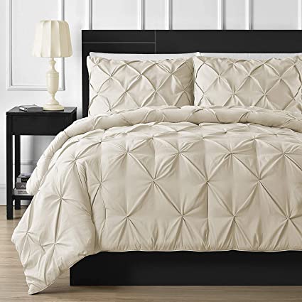 JOYSLEEP Pinch Pleated Duvet Cover Set 3 Piece 100% Egyptian Cotton 800 Tread Count with Zipper Closure and Corner Ties, Oversized Super King (120" x 98") Size, Solid Ivory