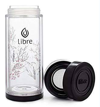 Libre 14oz Glass Tea Infuser Bottle with Mesh Strainer for Loose Leaf Tea, Matcha, Fruit, and Cold Brew Coffee, BPA-Free, Black Brush
