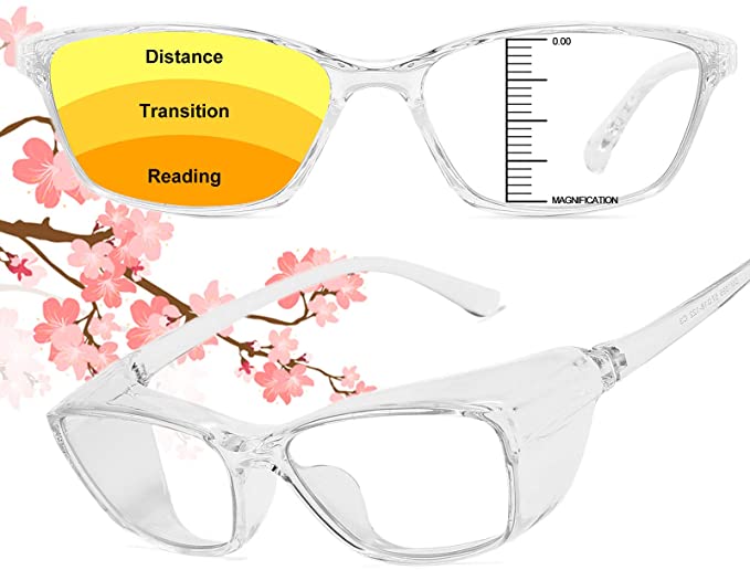 Dollger Progressive Safety Glasses with Readers 1.5 2.0 for women Men Bifocal safety Reading Glasses Goggles Eye Protection Anti Blue Light White 3.0