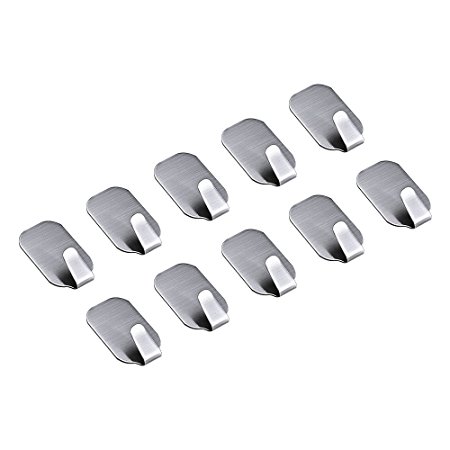 Shintop 10pcs Self Adhesive Hooks, 3M Self Adhesive Stainless Steel Hooks for Kitchen Bathroom Closets