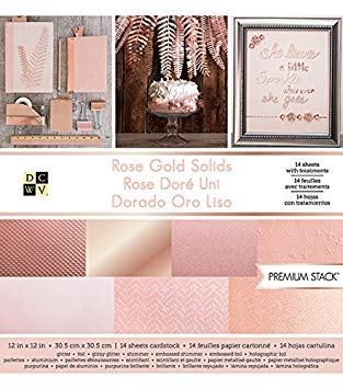 American Crafts Rose Gold Solids 14 Sheets Die Cuts with a View Stacks, 12" x 12"