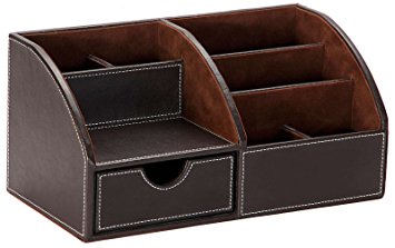 Osco Faux Leather Desk Organiser - Brown