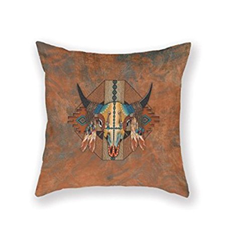 Hihigh Custom Throw Pillow Cover Cotton Pillowcase Square Cushion Cover Buffalo New Mexico Style Southwestern Bison Throw Pillow Case Two Sides 18" * 18"