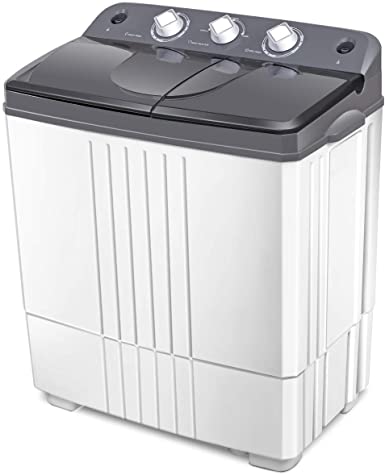 Giantex Portable Washing Machine Compact Twin Tub Washer and Spain Spinner Laundry Clothes Washer (12lbs for washing and 8lbs for Spinning- Gray  White)