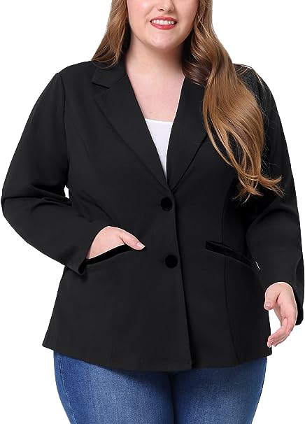 Agnes Orinda Plus Size Blazer for Women Jacket Notched Lapel V Neck Office Work 2023 Business Suit Blazers