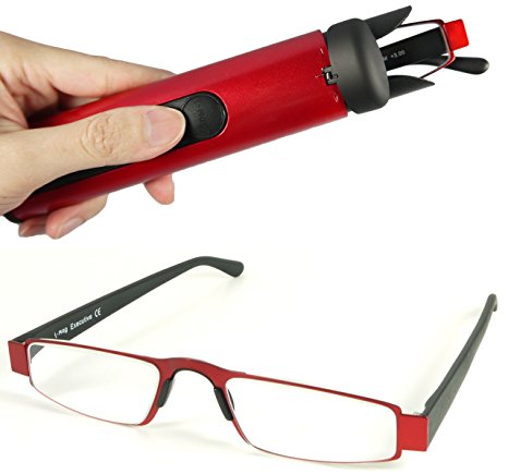 I-Mag Executive Slim Metal Reading Glasses with Slide Open Hard Case (2.00, Red)