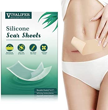 Scar Removal Patches, Scar Removal Strips Fast & Effective on Keloid, Professional Removal Sheets for Scars Caused by C-Section, Surgery, Burn, Acne, 5 Reusable Scar Sheets, 2"×3.3"