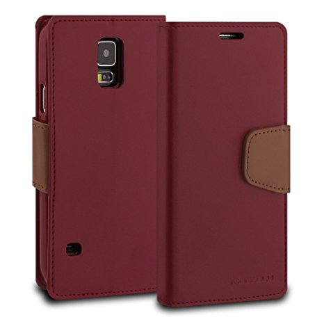Galaxy S5 Case, ModeBlu [Classic Diary Series] [Wine] Wallet Case ID Credit Card Cash Slots Premium Synthetic Leather [Stand View] for Samsung Galaxy S5