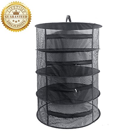 Herb Drying Rack Net 4 Layer Herb Dryer Black Mesh Hanging Dryer Rack with Zipper ( 31.5"x24")