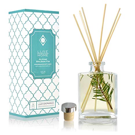 Luxe Home Alpine Balsam Fir Holiday Reed Diffuser Oil Sticks Set | Christmas Tree Scent with Evergreen, Pine & Woodsy Notes | Festive Christmas Decor Makes a Great Gift Idea