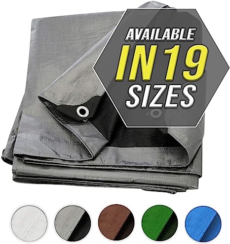 Tarp Cover Silver/Black Extremely Heavy Duty 20 Mil Thick Material, Waterproof, Great for Tarpaulin Canopy Tent, Boat, RV Or Pool Cover!!! (10X20)