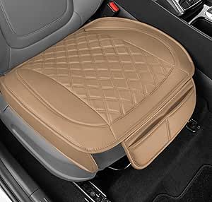 Motor Trend Car Seat Cushion Diamond Stitched Faux Leather Seat Cushion for Cars Trucks SUV, Beige Padded Car Seat Cover with Storage Pockets, Premium Automotive Seat Cover for Front Seat