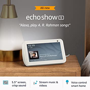 All new Echo Show 5 (2nd Gen, 2021 release) - Smart speaker with 5.5" screen, crisp sound and Alexa (White)