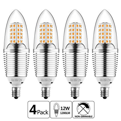 GEZEE Candelabra LED Bulbs, 12W Warm White 3300K LED Candle Bulbs, 85-100 Watt Light Bulbs Equivalent, E12 Candelabra Base,1200 Lumens LED Lights, C35 Torpedo Shape Bullet Top (4 Pack)