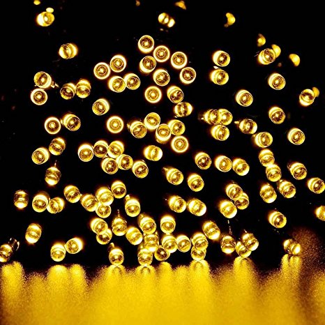 Warm White Outdoor Light Dimmable Led Solar Powered String Lights Waterproof String Light for Christmas Party Stage Wedding Fairy Lighting Show Rope Lights (100 Leds,warm White, 10m / 33ft)