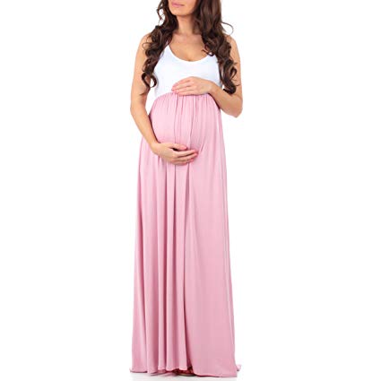 Women's Sleeveless Ruched Color Block Maxi Maternity Dress - Made in USA