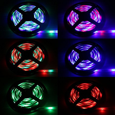 B2ocled 12V DC Flexible LED Strip Lights, 16.4ft/5m LED Light Strips,300 Units 2835 LEDs, Non-Waterproof, Lighting Strips, LED Tape-RGB