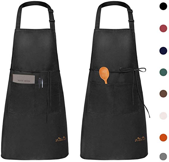 Viedouce Aprons for Men Chefs Bib Apron with Pockets Durable Restaurant Aprons 2 Pack, Black