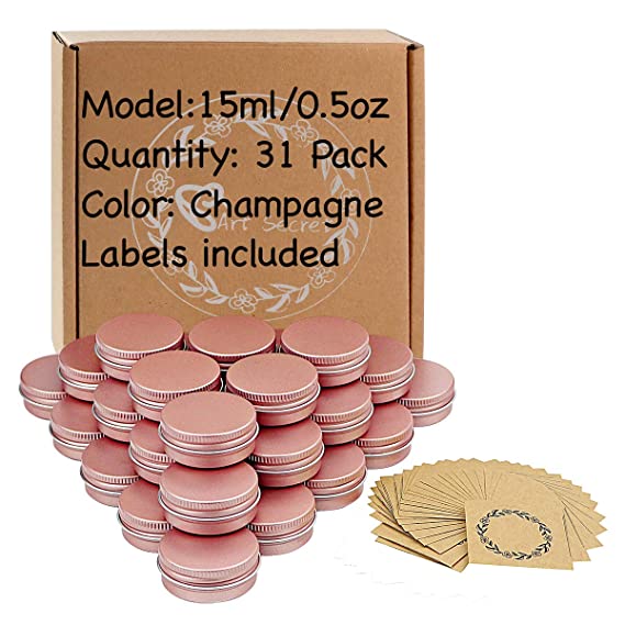 31pcs 0.5oz/15ml Rose Gold Aluminum Tin Jar with Screw Lid and Blank Labels