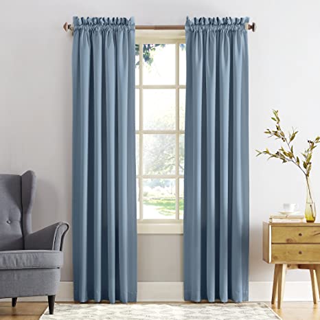 Sun Zero 53213  Barrow Energy Efficient Rod Pocket Curtain Panel, 54" x 63", Vintage Blue, One Panel