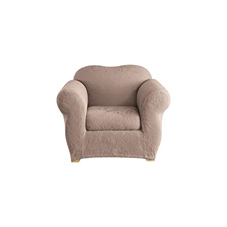 SureFit Stretch  Jacquard Damask 2-Piece - Chair Slipcover  - Mushroom (SF40158)