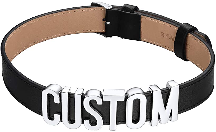 U7 Women Girls Customized Choker Collar Necklace Personalized Charm/Thick Puddin/Cross/Evil Eye/Initials Name Leather Wristband Bracelet and Neck Costume Jewelry