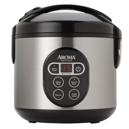 Aroma 8-Cup Cooked  4-Cup UNCOOKED Digital Rice Cooker  Food Steamer Stainless Steel Exterior ARC-914SBD