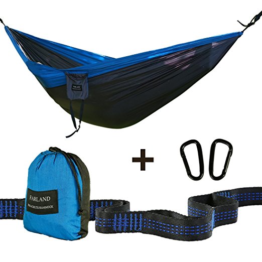 Outdoor Camping Hammock - Portable Anti-fade Nylon Single/Double Hammock with 2 Piece 14 or 16 Loop Straps by FARLAND - Parachute Lightweight Hammock for Hiking Backpacking