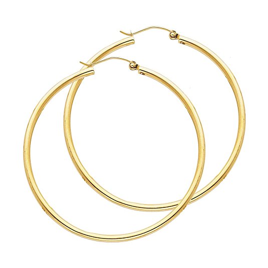 14k Yellow Gold 2mm Thickness Hinged Hoop Earrings - 10 Different Size Available