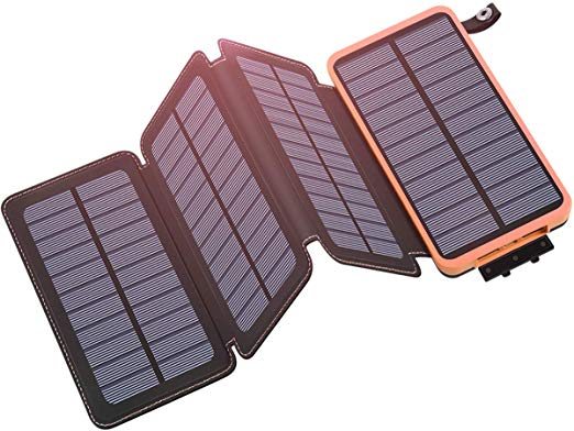 Hiluckey Solar Charger 25000mAh, Solar Power Bank with 4 Panels Portable Battery Pack for Smartphone, Tablet and more