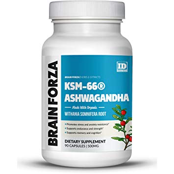 BrainForza KSM-66® Ashwagandha (Organic), 90 Veggie Caps - World's Best Ashwagandha for Anti-Stress, Memory & Thyroid Health - 500mg Non-GMO