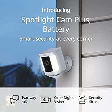 Introducing Ring Spotlight Cam Plus, Battery | Two-Way Talk, Color Night Vision, and Security Siren (2022 release) | 4-pack, White