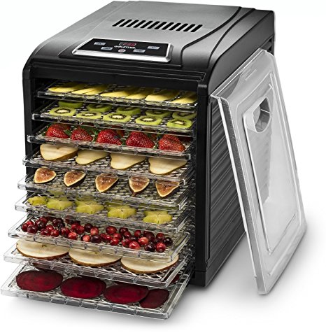 Gourmia GFD1950 Digital Food Dehydrator - Nine Drying Trays Plus Fruit Leather Tray - Digital Temperature Control - Transparent Window - Free recipe Book Included