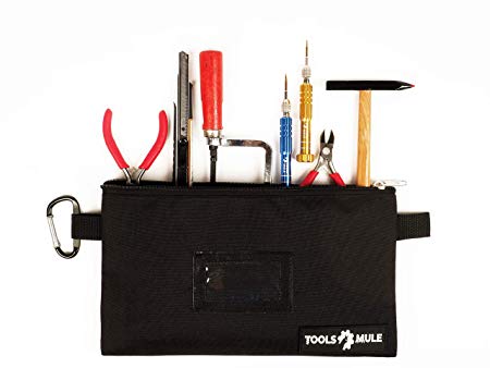 Canvas Tool Pouch with Zipper - Heavy Duty Utility Bag for Tools Organization and Multi-Purpose Storage - Small Tool Bag 12.5"x7" – Comes with Carabiner and Label Pocket for Easy Identification