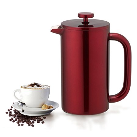 Highwin French Press - Double Wall Insulated Stainless Steel Coffee Press Maker Plunger (Red)