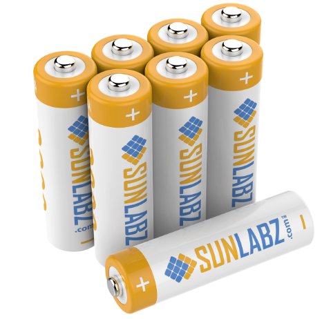SunLabz AA Rechargeable Batteries 8 Pack Highest Performance NiMH 2800mAh