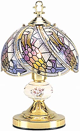 OK Lighting 14" Brass Touch Lamp with Multicolored Stained Glass, AZOK6064G