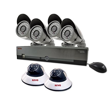 REVO America R84D2EB4E-1T 8-Channel 1TB DVR Surveillance System with 6 600TVL 80-Feet Night Vision Camera (Gray)