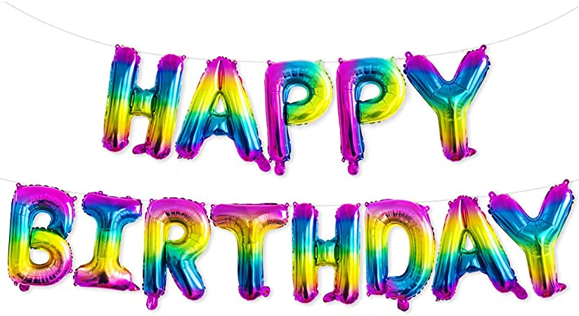 Unicorn Rainbow Happy Birthday Banner, Colorful Letter Balloons Foil Mylar Balloons for Unicorn Birthday Party Decorations Backdrop Supplies