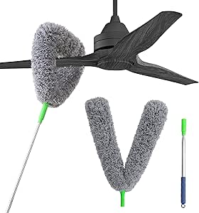 BOOMJOY Microfiber Feather Duster with Extendable Pole, Dusters for Cleaning, Ceiling Fan Cleaner Duster, Bendable Head, Duster for Ceiling, Fan, Wall, Cobweb, Furniture