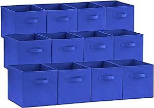 Lifewit 12 Packs Storage Cubes, 11 Inch Cube Storage Bins, Foldable Decorative Fabric Storage Baskets for Organizing Home Organizers with Handles for Shelves, Closet,Blue