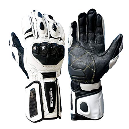 Men’s GP-Pro Motorcycle Gloves Genuine Leather Long Motocross Racing Gloves M,L,XL (G10-White, Medium)