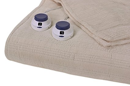 Serta Luxurious Low-Voltage Electric Heated Micro-Plush Triple-Rib Queen Blanket, Ivory