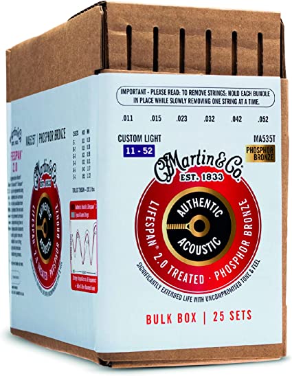 Martin Guitar Authentic Acoustic Lifespan 2.0 Guitar Strings, Acoustic Guitar Accessories, 25 Sets