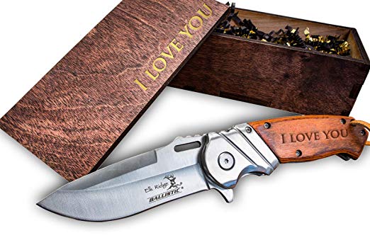 Engraved I Love You Pocket Knife and Wooden Box Gift Set - Great Gifts for Him, Boyfriend, Husband, Birthday, Anniversary, and More!