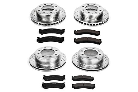 Power Stop K2027 Front/Rear Ceramic Brake Pad and Cross Drilled/Slotted Combo Rotor One-Click Brake Kit